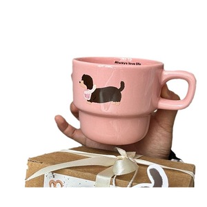 Taza de Cerámica Rosa Apilable con Diseño de Perro <span class=keywords><strong>Salchicha</strong></span> y Letras Impresas, Taza de Café de Porcelana, Vajilla para Agencia de Comercio Empresarial - Product Image 1