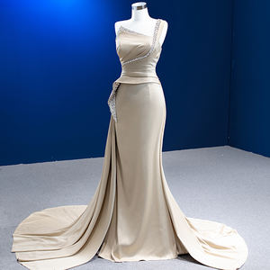 ชุดเดรสปาร์ตี้ตอนเย็นของ RSM67572ผ้าซาตินสีแชมเปญแนววินเทจ - Product Image 4