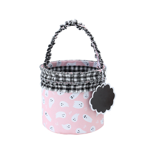 Cubo <span class=keywords><strong>de</strong></span> Halloween Personalizado con Aplique <span class=keywords><strong>de</strong></span> Calabaza Adorable, Cubo <span class=keywords><strong>de</strong></span> Regalos <span class=keywords><strong>de</strong></span> Lona <span class=keywords><strong>a</strong></span> Cuadros Azul y Rosa, Cesta Reutilizable para Fiestas <span class=keywords><strong>de</strong></span> Halloween - Product Image 1