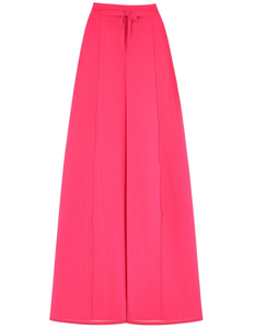 J726 Pantaloni Larghi da Donna in Crepe a Vita Alta, Vestibilità Ampia, con Coulisse, Tinta Unita, Tessuti, Casual - Product Image 1