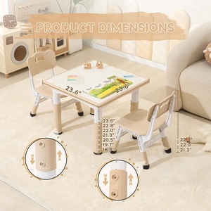 Ensemble <span class=keywords><strong>table</strong></span> et 2 chaises pour enfants SINKIPA, hauteur réglable, bureau carré en plastique, surface antidérapante, design moderne, école, maison, salon - Product Image 3