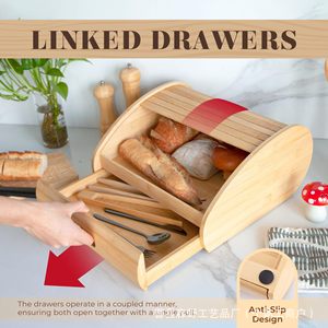 Bamboo Bread Box Natural Wood Color Durable <b>Kitchen</b> <b>Storage</b> Desktop Organizer Multi Functional Food <b>Container</b> - Product Image 3