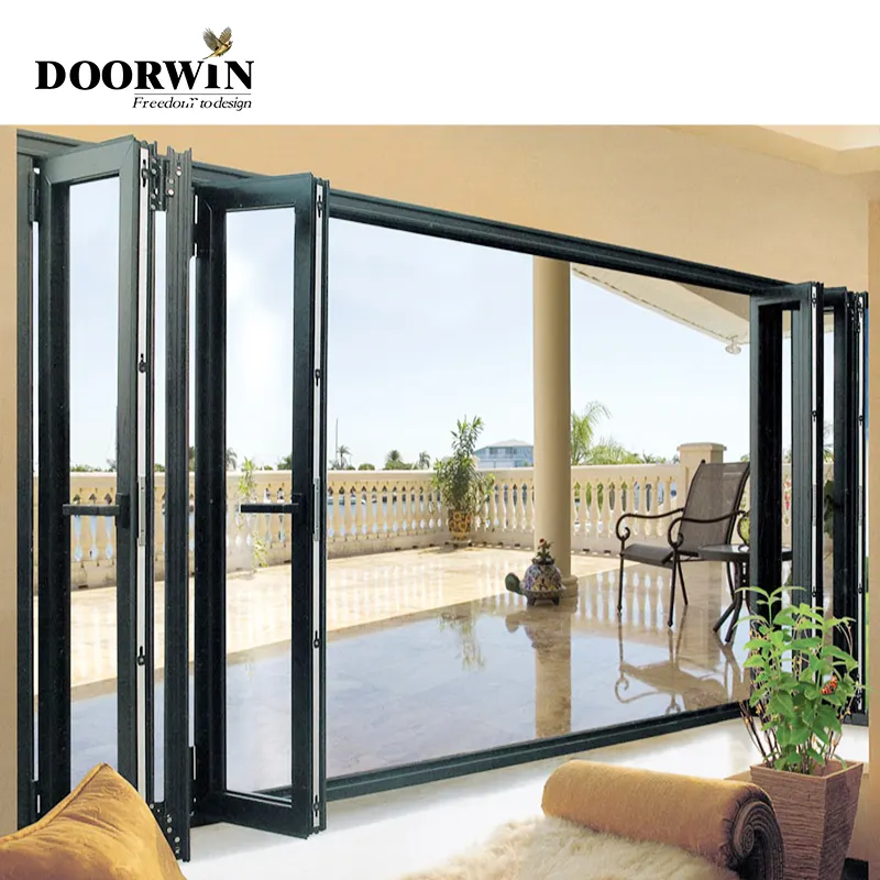 Số lượng lớn bi-gấp hợp kim nhôm kính Patio bên ngoài accordion cửa Windows hoàn thành bề mặt biệt thự dân cư có thể gập lại mở