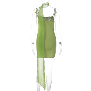 Robe d'été décontractée moulante mini à bretelles spaghetti, dos nu, imprimée et en maille pour femme - Grande Vente Mode - Product Image 5