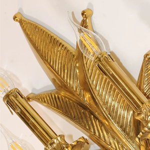 Applique murale en cuivre motif feuille d'érable, avec incrustation feuille de palmier et motif veiné de cuivre, luminaire bougie décoratif pour fond de club - Product Image 4