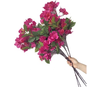 Sutra buatan tangan bounvil cabang bunga merah bougavil A Spectabilis bunga daun hijau untuk Natal Paskah - Product Image 4