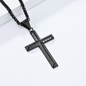 <b>Cross</b> Necklace Stainless Steel Pave Setting Zircon Inlay Unisex Gift Jewelry - Product Image 3