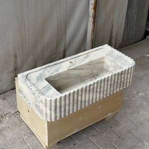 Vasque intégrée de luxe en marbre blanc cannelé, lavabo de salle de bain en pierre naturelle, fait main, sur mesure, durable - Product Image 2