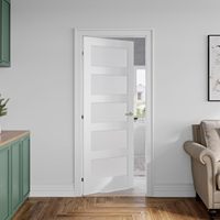 Porte intérieure moderne en verre dépoli 32x80 avec design à 5 panneaux pour buanderie et garde-manger