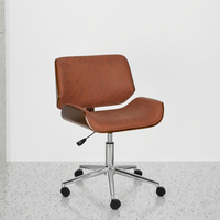 Chaise de bureau moderne en bois courbé, chaise de bureau pivotante rembourrée en velours, chaise de travail réglable en hauteur en contreplaqué courbé avec base chromée