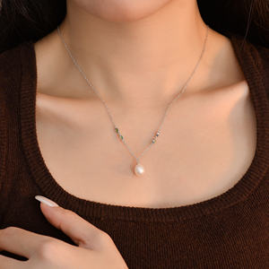 Kalung Liontin Mutiara Kerang Zirkon Hijau Berlapis Emas Perak S925 Perhiasan Wanita Temperamen - Product Image 4