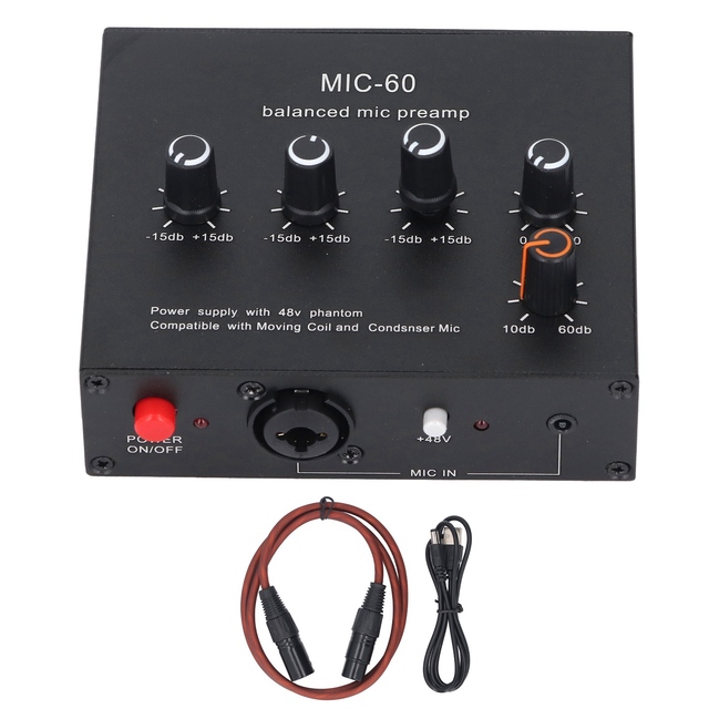 Microphone Preamp 3.5mm 6.5mm XLR Interface 60db Gain 48V Phantom Power Dynamic Condenser Mic Amplifier DC5-12V
