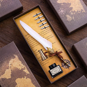 Stylo de trempette de calligraphie gothique à 5 plumes de <span class=keywords><strong>feuille</strong></span> de couleur dorée Antique ensemble de stylo cadeau de fontaine avec boîte - Product Image 3