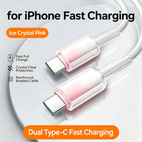 Câble Type C tressé transparent effet cristal de glace, durable avec protection, câble de charge rapide pour téléphone, charge rapide