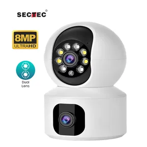 SECTEC New Wifi Pet Baby Monitoring Camera Smart Home System HD 8MP CCTV Dual lens Linkage telecamera esterna