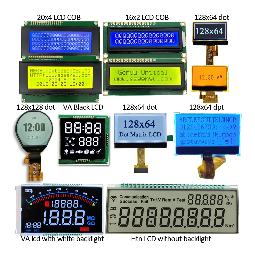 Fstn Monochrome 128X64จุดกราฟิก Cog LCD 16X2 Lcm Vatn หน้าจอ Lcd เซ็กเมนต์ดิจิตอลที่กำหนดเอง7ส่วนจอแสดงผล Lcd