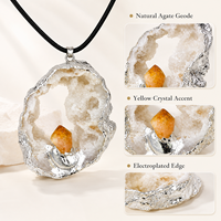 Collier pendentif en agate naturelle, géode, cristal de citrine, pierre brute dorée, bijoux pour femmes, cadeau