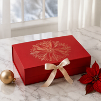Boîte en papier gris réutilisable haut de gamme avec fermeture magnétique, estampage à chaud doré, matériaux recyclés, ruban, pour cadeau de Noël