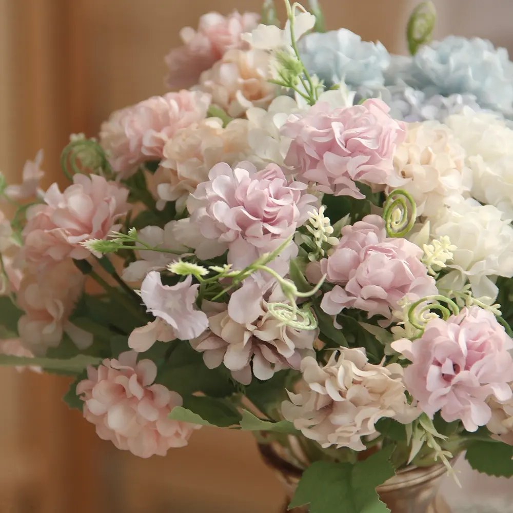 結婚式の家の装飾のためのよく人工アジサイブーケ保存された花と植物の高品質のアジサイの花を売る