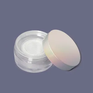 Kosmetikverpackung Lieferant leeres 40 g Make-up-Set Behälter runder Plastik-Pulverkoffer mit elastischem Netz-Siebe