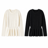 Pull en maille côtelé à manches longues et col peplum pour femme, modèle ODM personnalisé, idéal pour l'automne et l'hiver