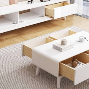 Juego de Mesa de Centro de Madera Maciza Hecha a Mano T014 con Cajones y Estantes Versátiles para Almacenamiento en el Hogar, Mueble Auxiliar de 2 Niveles, Diseño Moderno - Product Image 5