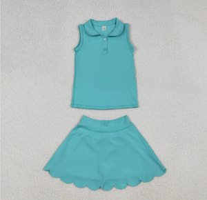 Girls 2 <b>Pc</b> <b>Set</b> Sleeveless Top Skirt Solid Color Teal Breathable Yoga Active Wear - Product Image 5