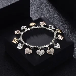 Pulseira de contas de prata, pulseira casual para meninas, presente do dia dos namorados, de cristal, coração