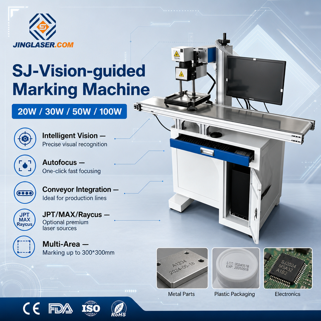 Automatic Feeding Visual Fiber JPT Laser Marking Machine for Conveyor Line High-Speed Online Logo Date QR Code Marking System