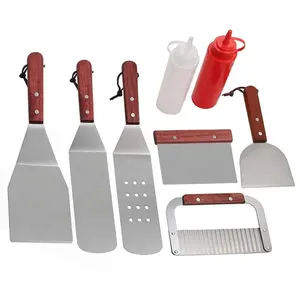 8 Stuk Teppanyaki Schop Rvs Schop Bbq Gereedschap Set Steak Pizza Schop Salade Ketchup Fles Spatel