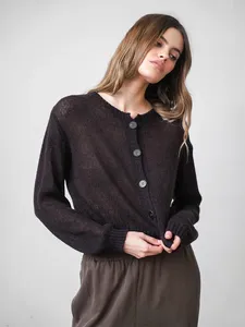 Suéter Casual Midi con Botones Delanteros de Diseño Minimalista para Mujer, Marca Blubelle, Otoño Invierno, Color Sólido, Cárdigan de Punto Fino - Product Image 4