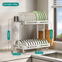 Égouttoir à vaisselle pliable à 2 niveaux en acier inoxydable avec bac de récupération amovible