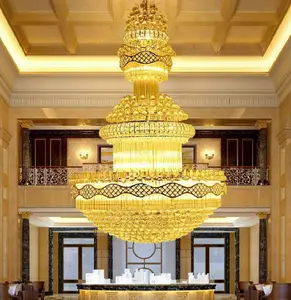 Lüks büyük otel lobisinde kolye lamba kristal avize villa hall kristal ışık
