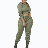 Personnalisé Ensemble Sweats à Capuche Surdimensionnés de Haute Qualité pour Femmes à Manches Longues Sport Gym Polaire Pull Plain Crop Top Sets/