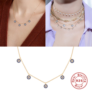 สร้อยคอจี้รูปดวงตาสีฟ้าเล็กเรียบง่าย ROXI Bohemia S925 เงินแท้ประดับเพชรซิคอน ชุบทอง 18K เหมาะสำหรับงานหมั้น งานแต่งงาน และงานปาร์ตี้ - Product Image 5