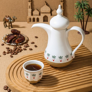Juego de Tazas de Cerámica Qahwa Dallah, 6 Piezas, con Logotipo Personalizado, Tetera Árabe, Jarra para Café, Juego para Regalo de Ramadán - Product Image 4