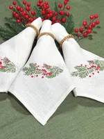 Serviettes de table en lin carrées modernes brodées, en lin français naturel, pour dîner de Noël, mariage, cadeau de Noël, décoration de fête