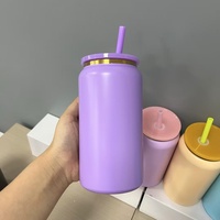 Tasse isotherme à sublimation sous vide double paroi en acier inoxydable de 16 oz avec couvercle facile à ouvrir, bord doré électroplaqué, gravée au laser
