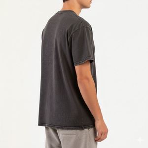 Wholesale Low MOQ Custom Logo 100% Cotton Men's T-Shirt Dark Grey Vintage <b>Acid</b> Wash Blank <b>Drop</b> Shoulder Eco-Friendly - Product Image 3