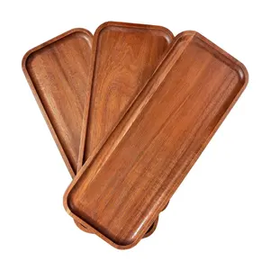 Venta al por mayor anidando desayuno bandeja de servicio de madera laca placa de madera rectangular platos para cocina restaurante