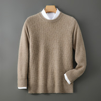 Pull-over décontracté pour homme à col rond en jacquard épais, couleur unie, 100 % pure laine tricotée, couche de base, vente en gros d'usine