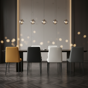 टिकाऊ व्यवसाय डाइनिंग चेयर आधुनिक सुरुचिपूर्ण डिजाइन pu चमड़े के धातु पैर विला और होटल के उपयोग के लिए उच्च गुणवत्ता वाले घर फर्नीचर - Product Image 4