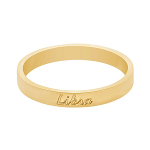Bague Zodiaque en Acier Inoxydable Plaqué Or 18K avec Nom Gravé en Italique – Bague Empilable pour Femme, Idéal Cadeau - Product Image 1