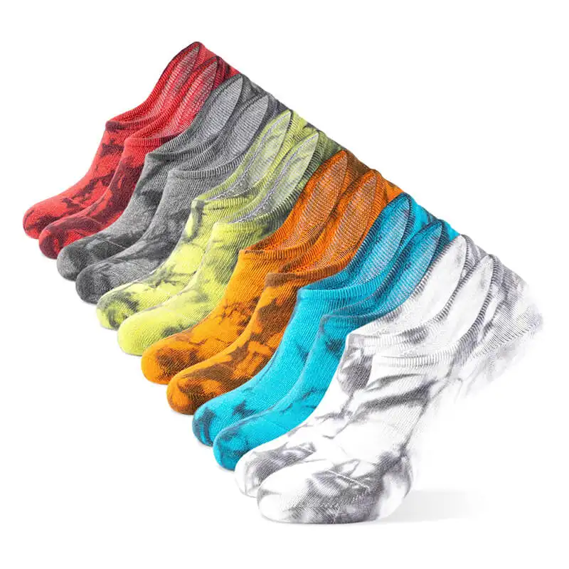 Chaussettes courtes unisexes de couleur tie-dye tendance à la mode, chaussettes invisibles en coton absorbant la sueur, respirantes