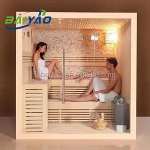 BaiYao Hemlock Wood Traditional Home Dry Indoor 2-4 People Sauna Rooms With Stove And Stone Ceramic Heaters Firewood Cabin