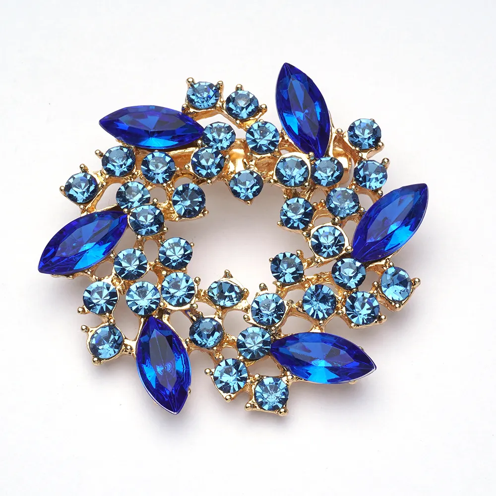 Fleurs Broches Femmes Cristal Strass Broche Accessoires Bleu Fleur Conception Diamant Broche Pour Dames