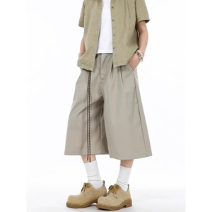 Pantalones Capri 3/4 de Pierna Ancha con Pliegues Vintage y Cordón Decorativo para <span class=keywords><strong>Hombre</strong></span>, Estilo Streetwear Japonés - Product Image 6