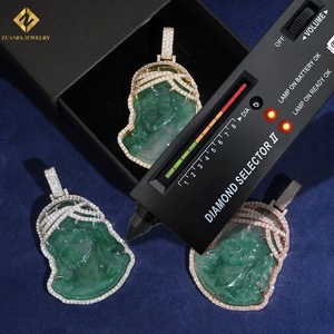 Hot Sale Jesus Face Pendant With Green Jade Moissanite Religious <b>Charm</b> Hip Hop Christian Jewelry 925 <b>Silver</b> Pendant - Product Image 3