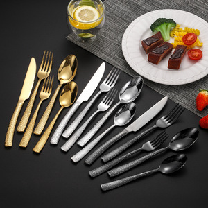 430 Stainless Steel Hammered Cutlery Set Dessert Spoon Snakeskin Gold Water Cube Steak Cutlery Party <b>Dinnerware</b> - Product Image 1
