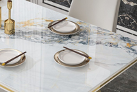 Ensemble de table et 6 chaises de salle à manger de style moderne et luxueux avec plateau en pierre/marbre, hauteur réglable pour la salle à manger à domicile